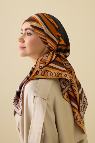Noor with Waves rown-Orange Double-Sided Silk Scarf - 5