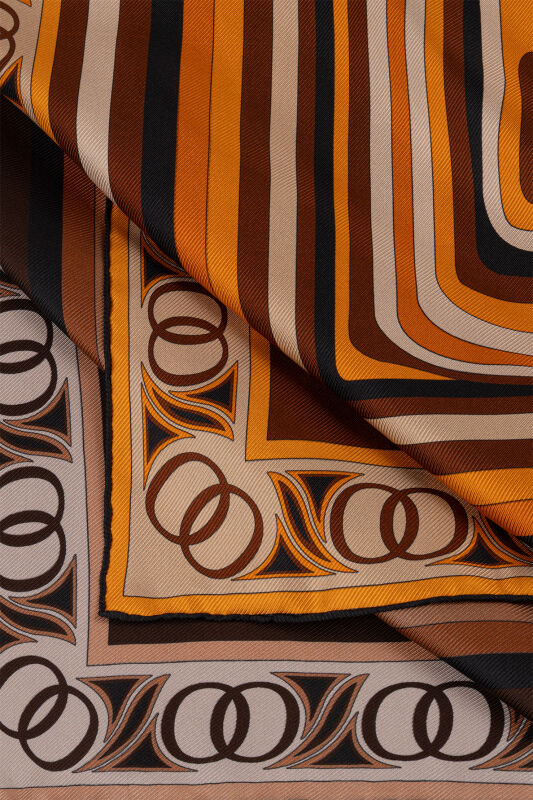 Noor with Waves rown-Orange Double-Sided Silk Scarf - 6