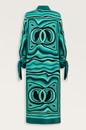 Noor with Waves Turquoise Silk Shirt Dress - 4