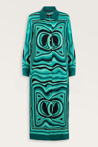 Noor with Waves Turquoise Silk Shirt Dress 