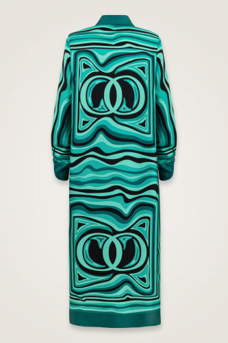 Noor with Waves Turquoise Silk Shirt Dress - 3