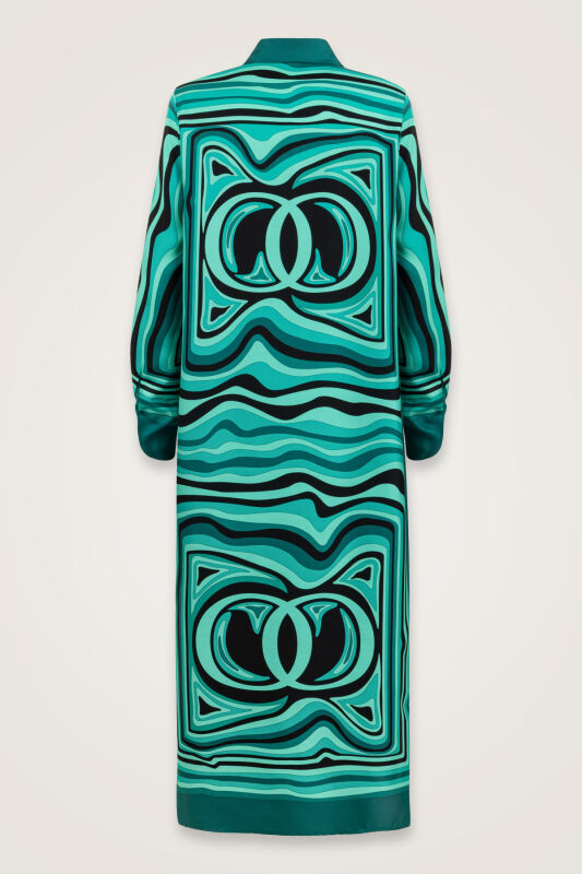 Noor with Waves Turquoise Silk Shirt Dress - 3