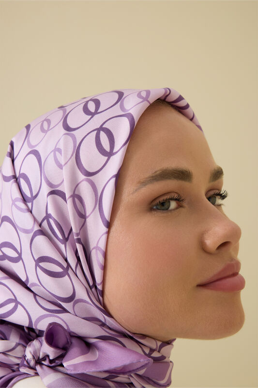 Noor Yolu 2 Lila Tivil İpek Eşarp 90x90 - 5