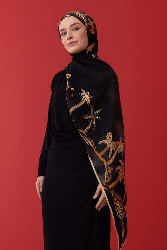 Oasis Flush Viscose Shawl Black/Gold 