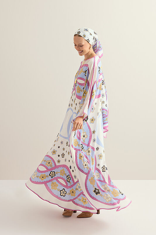 Örgü Beyaz Krep İpek Kaftan - 1