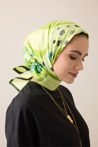 Örgü Fıstık Yeşili Tivil İpek Eşarp 90x90 - Imannoor