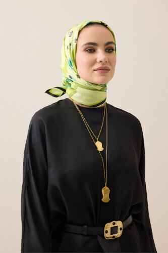 Örgü Fıstık Yeşili Tivil İpek Eşarp 90x90 - 5