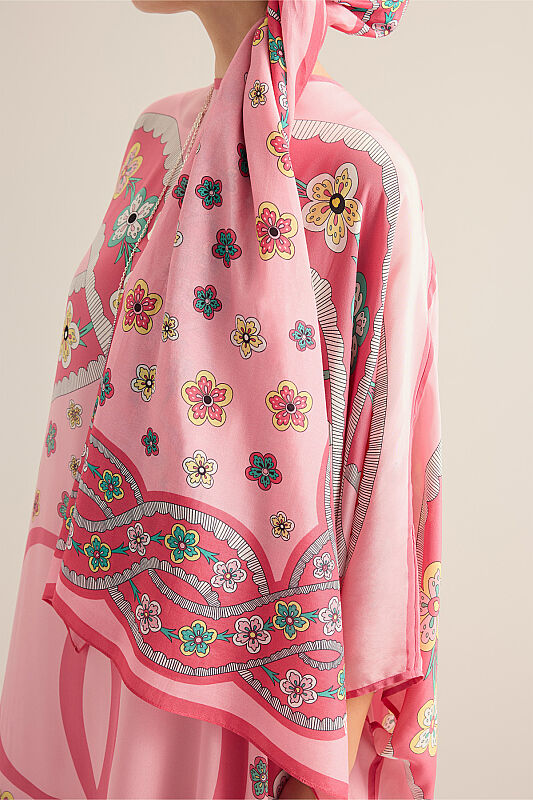 Örgü Pembe Floş Pamuk Şal 70x210 - 6