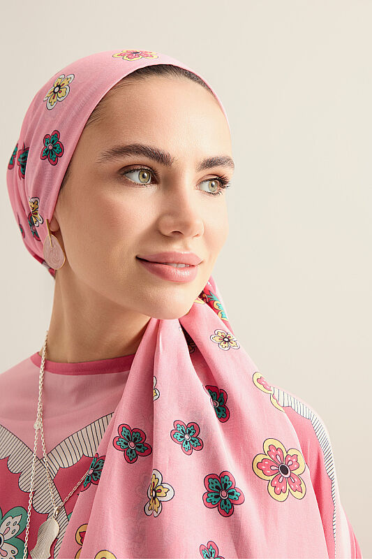 Örgü Pembe Floş Pamuk Şal 70x210 - 3