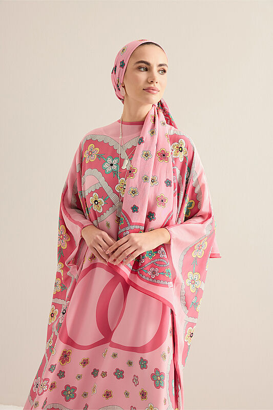 Örgü Pembe Krep İpek Kaftan - 3