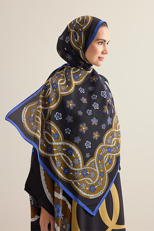 Örgü Siyah-Altın Floş Pamuk Şal 70x210 - 1