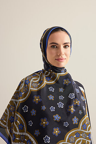 Örgü Siyah-Altın Floş Pamuk Şal 70x210 - 5