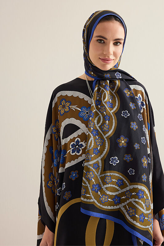 Örgü Siyah Krep İpek Kaftan - 5