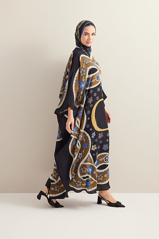 Örgü Siyah Krep İpek Kaftan - 3