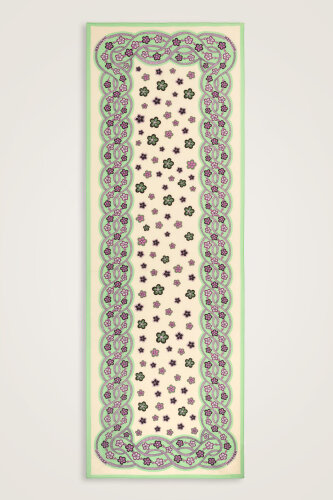 Örgü Yeşil-Lila Floş Pamuk Şal 70x210 