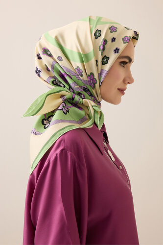 Örgü Yeşil-Lila Tivil İpek Eşarp 90x90 - Imannoor (1)