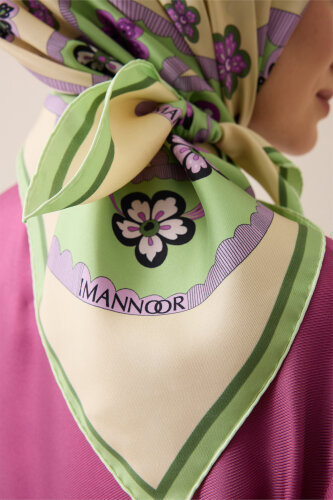 Örgü Yeşil-Lila Tivil İpek Eşarp 90x90 - Imannoor (3)