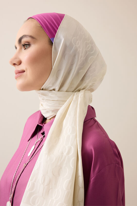 Oriental Chain Dark White Cotton Silk Shawl - 3