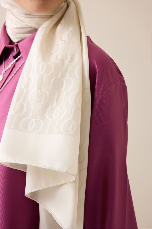 Oriental Chain Dark White Cotton Silk Shawl - 5