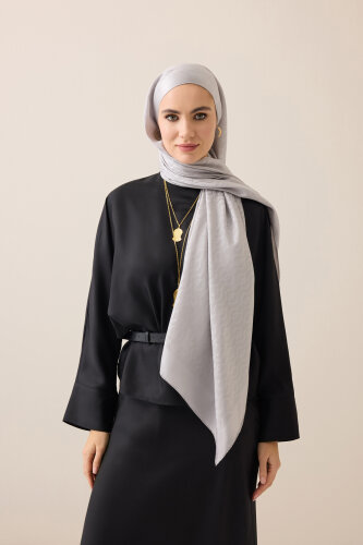 Oriental Chain Gray Cotton Silk Shawl 