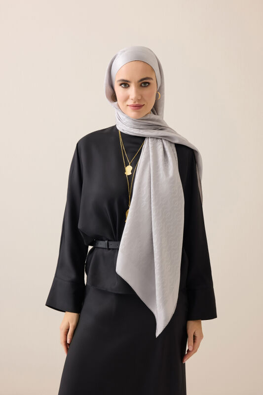 Oriental Chain Gray Cotton Silk Shawl - 1