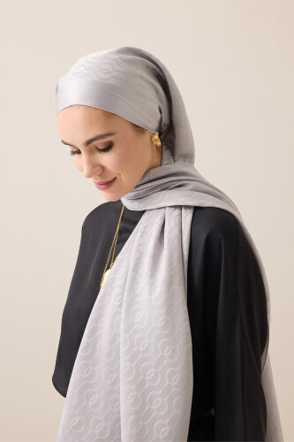 Oriental Chain Gray Cotton Silk Shawl - 3