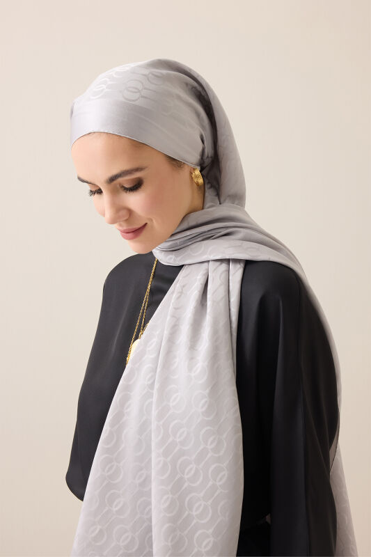 Oriental Chain Gray Cotton Silk Shawl - 3