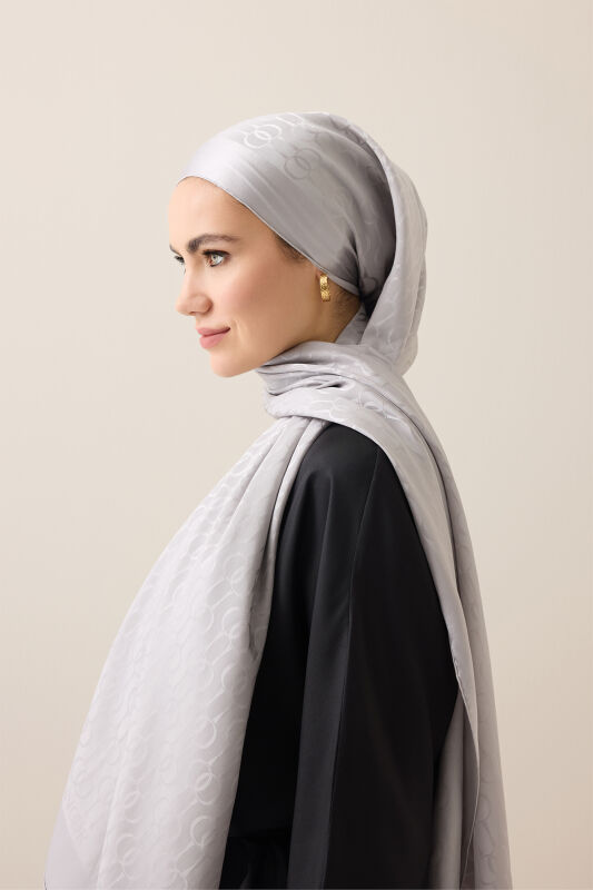 Oriental Chain Gray Cotton Silk Shawl - 5