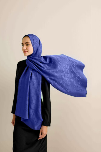 Oriental Chain Night Blue Jacquard Silk Shawl 
