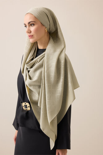 Oriental Chain Sand Beige Jacquard Silk Shawl - 6