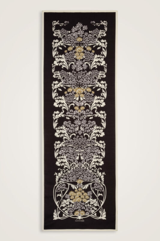 Oriental Flower Black Floss Cotton Shawl - 1