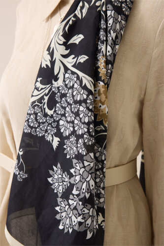 Oriental Flower Black Floss Cotton Shawl - 3