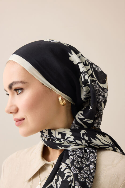 Oriental Flower Black Floss Cotton Shawl - 5