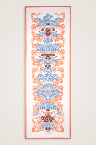 Oriental Flower Caramel-Blue Floss Cotton Shawl - Imannoor (1)
