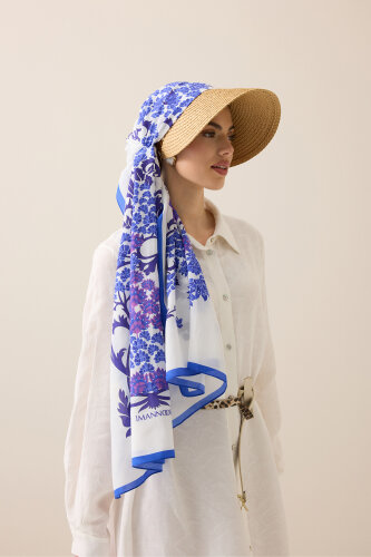 Oriental Flower Purple Floss Cotton Shawl - Imannoor