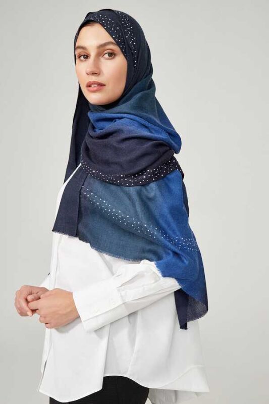 Oriental Nights Silk Shawl Dark Navy - 4
