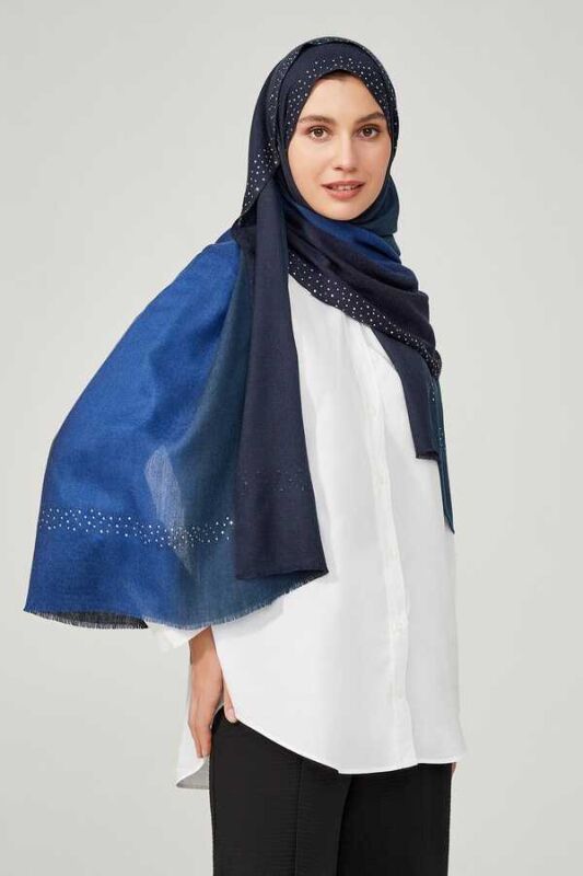 Oriental Nights Silk Shawl Dark Navy - 6