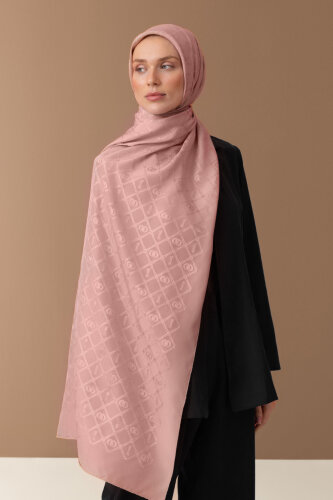 Oryantal Kafes Açık Pembe Jakarlı İpek Şal 70x200 - Imannoor