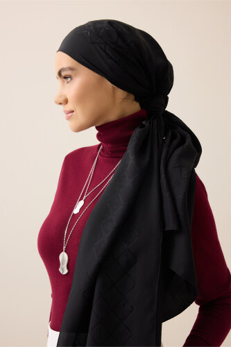 Oryantal Kafes Siyah Jakarlı İpek Şal 70x200 - Imannoor (1)