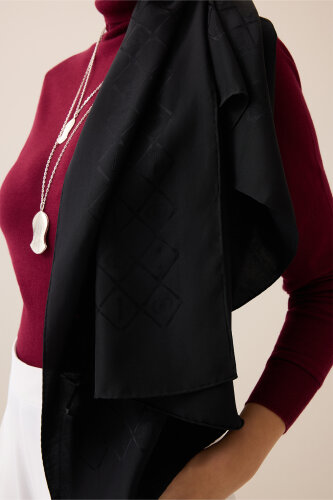 Oryantal Kafes Siyah Jakarlı İpek Şal 70x200 - Imannoor (3)