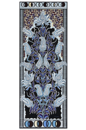 Osmanlı Çiçeği Mavi Krep İpek Şal 80x200 