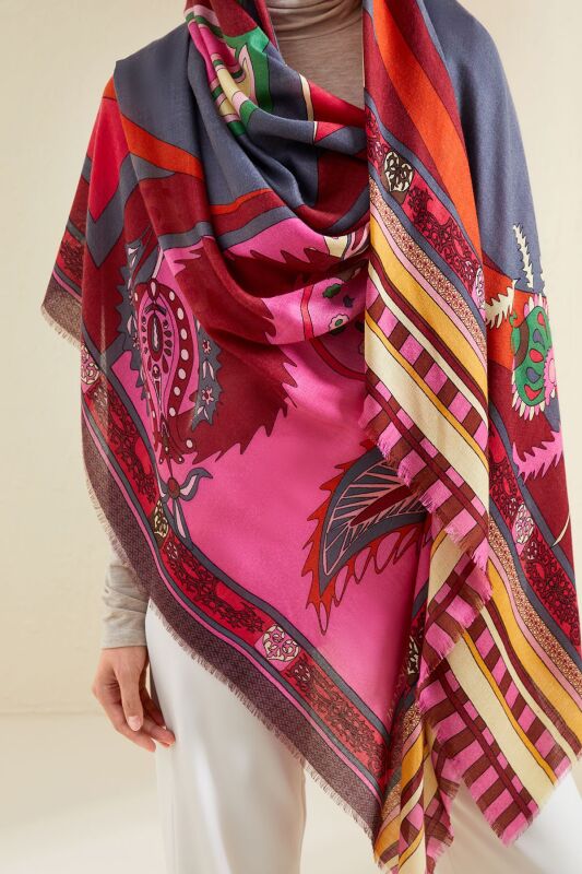 Ottoman Cashmere Silk Shawl Pink - 4