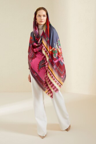 Ottoman Cashmere Silk Shawl Pink - 8