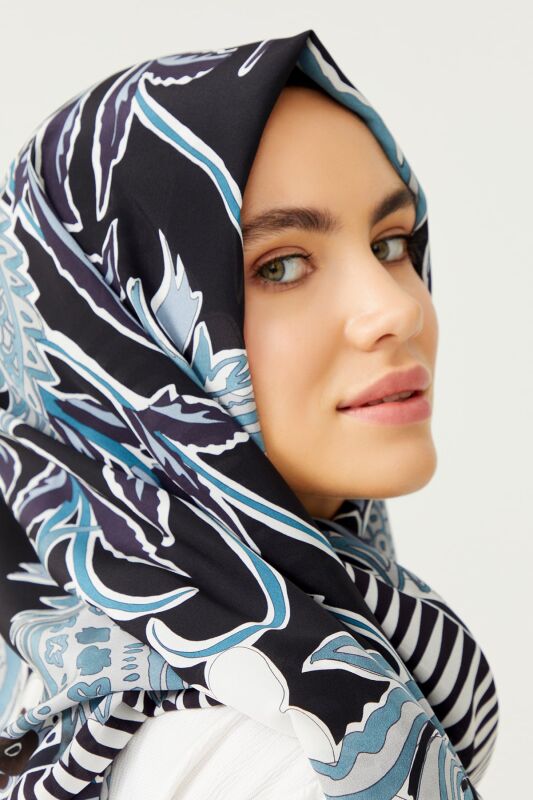Ottoman Flower Silk Shawl Black - 6