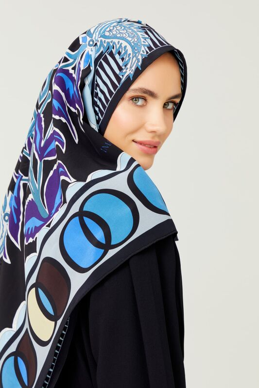 Ottoman Flower Silk Shawl Blue - 4