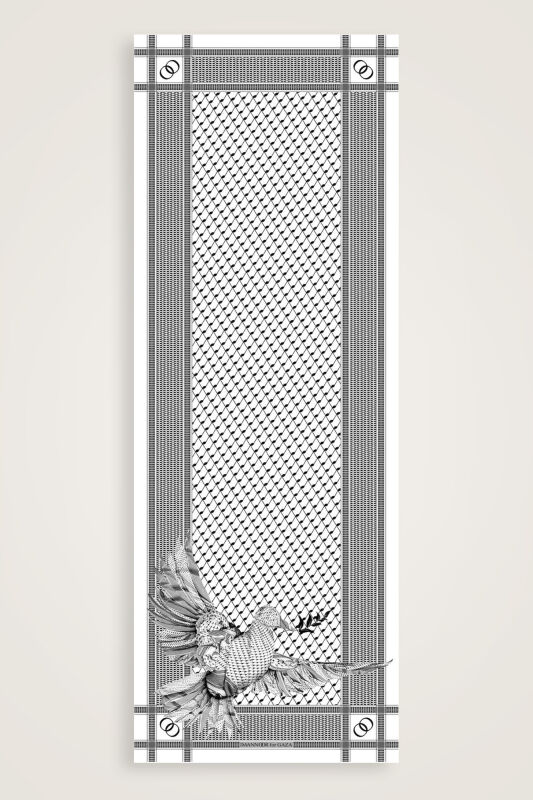 Özgür Filistin Kuşlu Beyaz Pamuk Şal 70x210 - 1