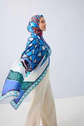 Palace Garden Blue Cotton Silk Shawl - 3