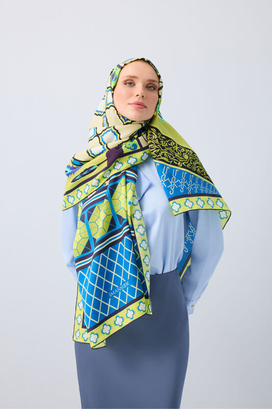 Palace Garden Green Cotton Silk Shawl - 3