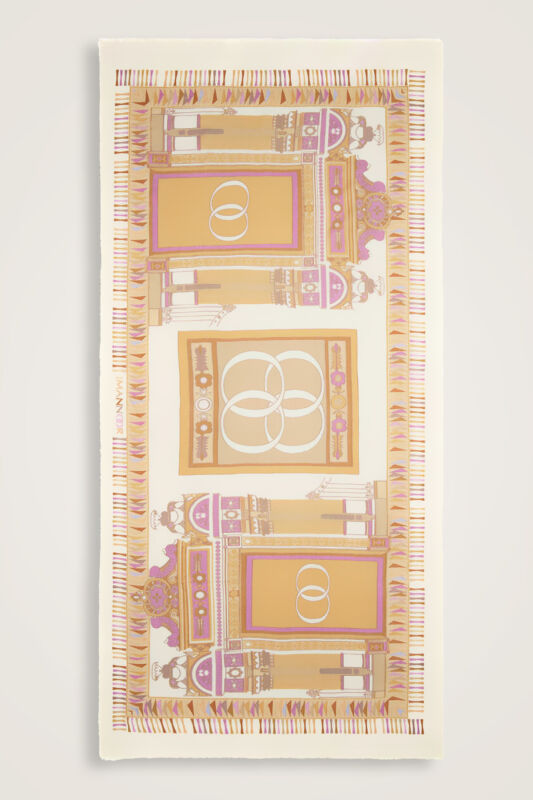 Palace Gate Beige Wool Silk Shawl - 1