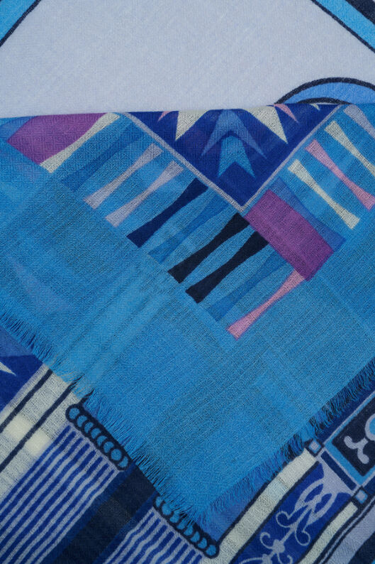 Palace Gate Blue Wool Silk Shawl - 2